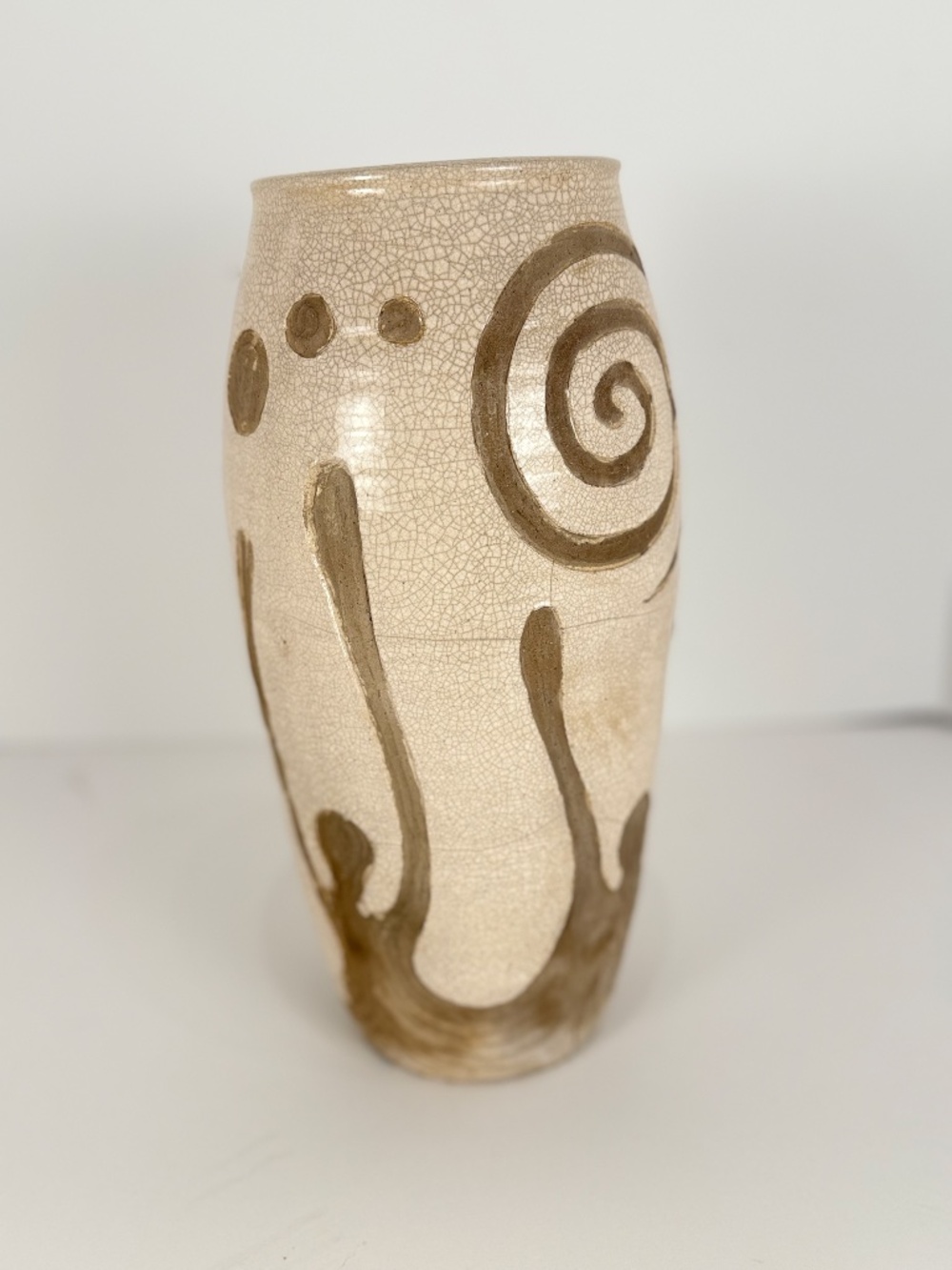 Midcentury Handmade Stoneware Crackle Glaze Vase